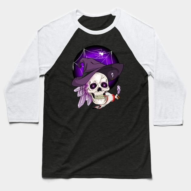 Witchy Crystal Skull Baseball T-Shirt by Trendy Black Sheep